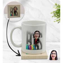 BK Kişiye Özel Kadın Big Boss Karikatürlü Beyaz Kupa Bardak ve Ahşap Bardak Altlığı Hediye Seti - Model 1