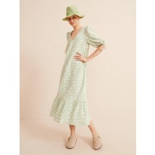 Xint V Yaka Pamuklu Oversize Desenli Elbise