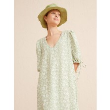 Xint V Yaka Pamuklu Oversize Desenli Elbise