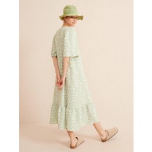 Xint V Yaka Pamuklu Oversize Desenli Elbise
