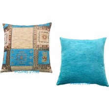 Pillows Store Geometrik Desenli Turkuaz Kırlent Kılıfı Seti 45CM*45CM -2 Adet