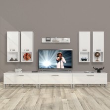 Decoraktiv Eko 8da Slm Krom Ayaklı Tv Ünitesi Tv Sehpası - Parlak Beyaz