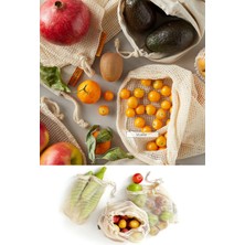 Vcalla Yıkanabilir Buzdolabı İçi Organik Pamuklu Meyve Sebze File Torbası Orta Boy 4'lü Set