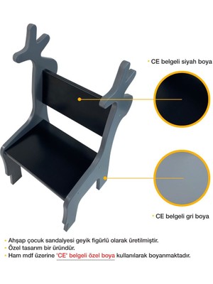 Odun Concept Ahşap Çocuk Sandalyesi - Geyik - Gri/siyah
