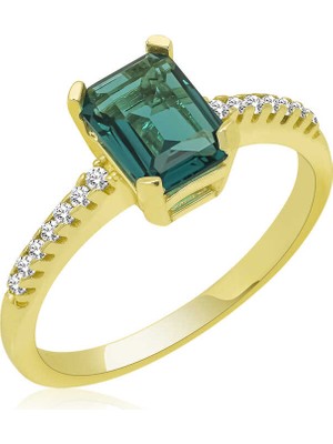 Gumush Gümüş Yeşil Baget Taşlı Kadın Yüzük