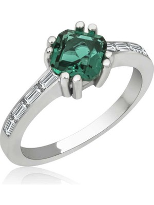 Gumush Gümüş Yeşil Baget Tek Taş Kadın Yüzük