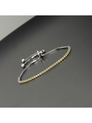 Ravza Gümüş 925 Ayar Gümüş Rodyum Kaplama Sarı Taşlı Su Yolu Asansörlü Bileklik