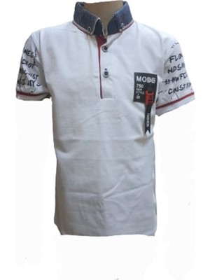 Petito Petitox Çocuk Erkek Polo Yaka Baskılı T-Shirt 4023 - Beyaz - 12 Yaş