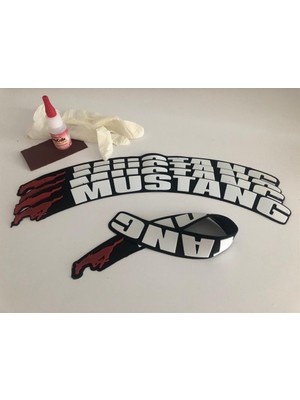 Kom Mustang Beyaz Kalıcı Lastik Yazısı Mustang Sticker 8 Kit