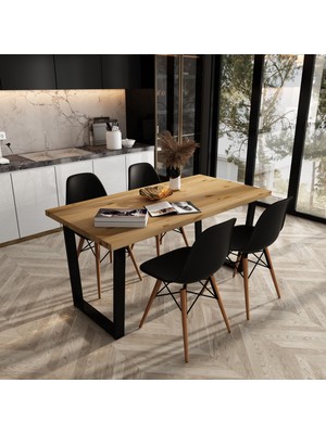 Woodesk Beril Masif Natural Renk 140X70 Sandalyeli Masa Takımı CPT7662-140