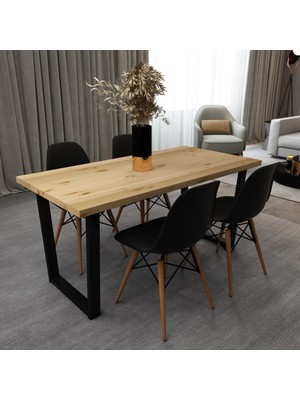 Woodesk Beril Masif Natural Renk 180X80 Sandalyeli Masa Takımı CPT7663-180