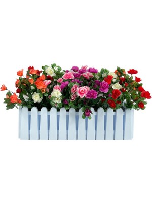 Nettenevime Yapay Çiçek Beyaz Çit Balkon Saksısı Renkli Açelya Çiçekli 55*20CM