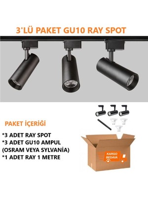 Sekatech Mini Ray Spot Dekoratif Bir Takım Ampullu Ev Ofis Mağaza Vitrin Aydınlatma Siyah Kasa 6500K