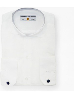 Doctor Junior Beyaz Piliseli Ata Yaka Gömlek Erkek Çocuk Şık Tasarım Uzun Kollu