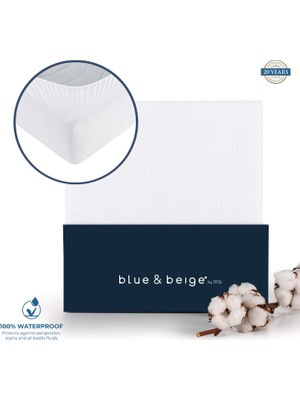 Blue & Beige Sıvı Geçirmez, Pamuklu Alez - Beyaz