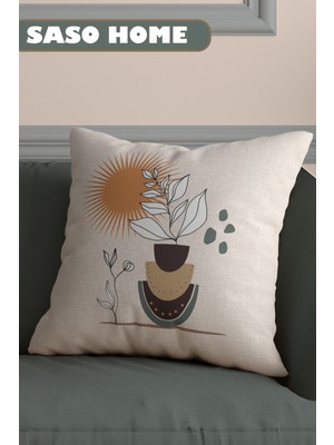 Saso Home Drought And Wildflowers Desenli Dijital Baskılı Yastık - Kırlent Kılıfı 4'lü