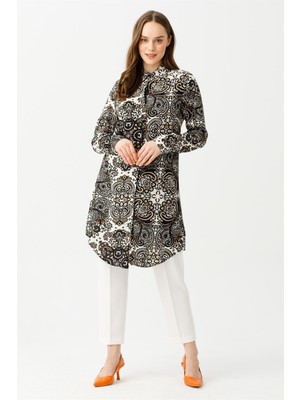 Esswaap Şal Desenli Tunik  Siyah