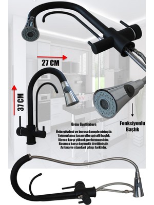 Tesitay Siyah Arıtmalı Spiralli Batarya Pirinç Musluk, Armatür Arıtma Çıkışlı Spiralli Fonksiyonlu Armatür