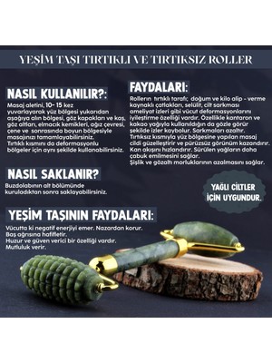 Osmanlı Doğal Taş 1. Sınıf Yeşim Doğal Taşı Tırtıklı Roller ve Kalpli Gua Sha Masaj Takımı