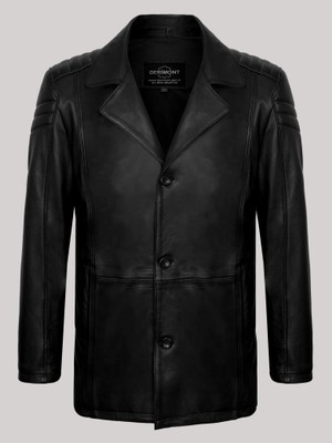 Derimont Deri Siyah Erkek Deri Mont Düğmeli Düz Deri Ceket
