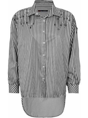 Cipo & Baxx Cipo&Baxx WH122 Siyah Çizgili Oversize Bayan Gömlek