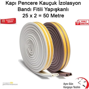 OKÇU KARDEŞLER YAPI MARKET Kapı Pencere Kauçuk Izolasyon Bandı Fitili Yapışkanlı 25*2=50 Metre