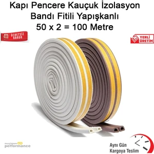 OKÇU KARDEŞLER YAPI MARKET Kapı Pencere Kauçuk Izolasyon Bandı Fitili Yapışkanlı 50*2=100 Metre