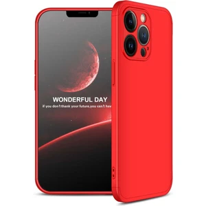 Case 4U Apple iPhone 13 Pro Max Kılıf 3 Parçalı Tam Koruma Sert Mika Ays Kapak Kırmızı
