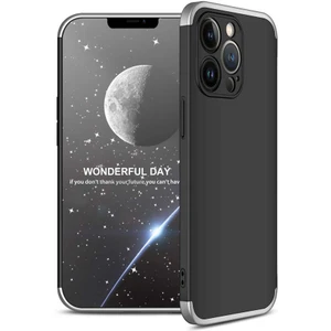 Case 4U Apple iPhone 13 Pro Max Kılıf 3 Parçalı Tam Koruma Sert Mika Ays Kapak Siyah Gümüş