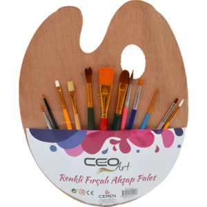 Ceo Art Renkli Fırçalı Ahşap Palet ve 12 Fırça Set SN0023