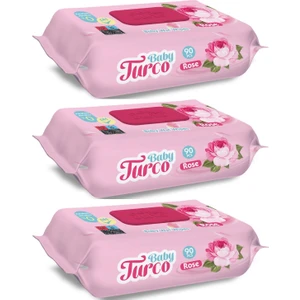 Baby Turco Islak Havlu Mendil 90 Yaprak Gül/rose 3 Lü Set 270 Yaprak Plastik Kapaklı