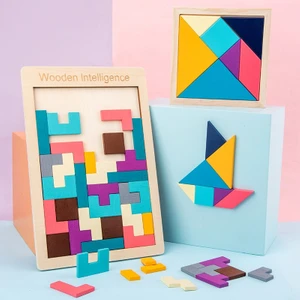 2'li Oyun Seti 1 Adet Ahşap Tetris 1 Adet Ahşap Tangram Oyunu 2si 1 Arada