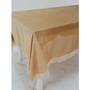 Pera Lüx  Dantelli Kadife Kumaş Vizon Masa Örtüsü  Dikdörtgen 160x220 cm - 1011
