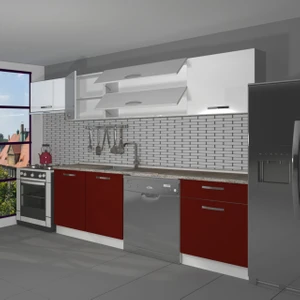 Elite 280Y MDF Hazır Mutfak Dolabı - Tezgah Dahil - Bordo - Beyaz