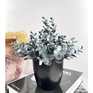 Yapay Çiçek Gümüş Renk Şimşir Siyah Saksıda Siyah Plastik Saksılı Dekoratif Süs Çiçeği