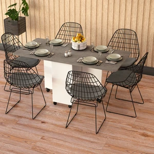 Asra Trend MDF Katlanır Mutfak Yemek Çalışma Masası, Beyaz-Retro Gri, 155×75×70 cm, KM-14