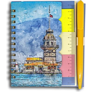 Spiralli Cutout A6 Ebat Cetvelli Kalemli Bloknot
