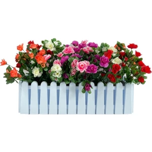 Yapay Çiçek Beyaz Çit Balkon Saksısı Renkli Açelya Çiçekli 55*20CM