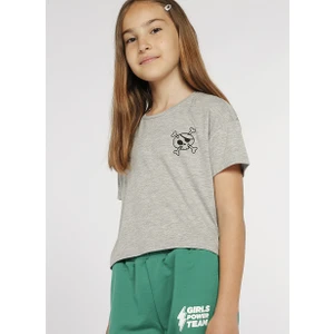 Funky Rocks Bisiklet Yaka Normal Kalıp Baskılı Gri Melanj Kız Çocuk T-Shirt - Funky G01