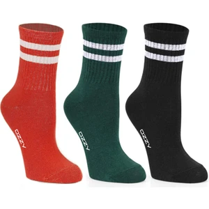 Ozzy Socks 3 'lü Kadın Kolej Çorabı Kırmızı Yeşil Siyah