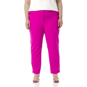 Büyük Beden Beli Yanlardan Lastikli Fermuarlı Paçası Yırtmaçlı Fuşya Pantolon