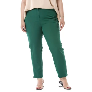 Büyük Beden Beli Yanlardan Lastikli Fermuarlı Paçası Yırtmaçlı Zümrüt Yeşili Pantolon