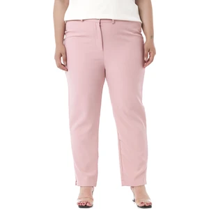 Büyük Beden Beli Yanlardan Lastikli Fermuarlı Paçası Yırtmaçlı Pudra Pantolon