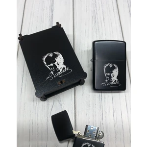 Atölye Çizgi Mustafa Kemal Atatürk Silüeti Imzalı Benzinli Zippo Çakmak Siyah Ahşap Kutulu