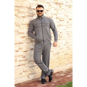 Azıcık Akıllı Gri Dik Yaka Nakış Detaylı Rahat Kalıp Fermuarlı Erkek Eşofman Takımı 21EESTBBKT