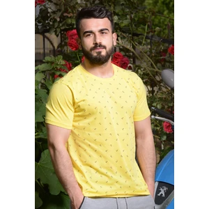 Azıcık Akıllı Erkek Sarı Slim Fit Çapa Baskılı Kısa Kollu Bisiklet Yaka Tişört 20ETSHCAPA