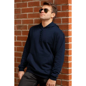 Azıcık Akıllı Erkek Lacivert Düz Basic Kapüşonlu Cepli Oversize Sweatshirt 21ESWT1KNG