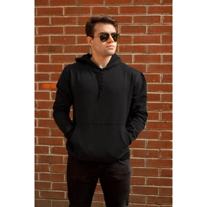 Azıcık Akıllı Erkek Siyah Düz Basic Kapüşonlu Cepli Oversize Sweatshirt 21ESWT1KNG