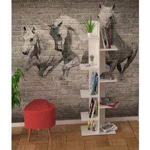 Modern Geometrik Zigzak Z Kitaplık (Beyaz)