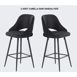 Pi Sandalye 2 Adet Camilla Bar Taburesi - Mutfak Sandalyesi - Silinebilir Babyface Kumaş - Metal Siyah Ayak